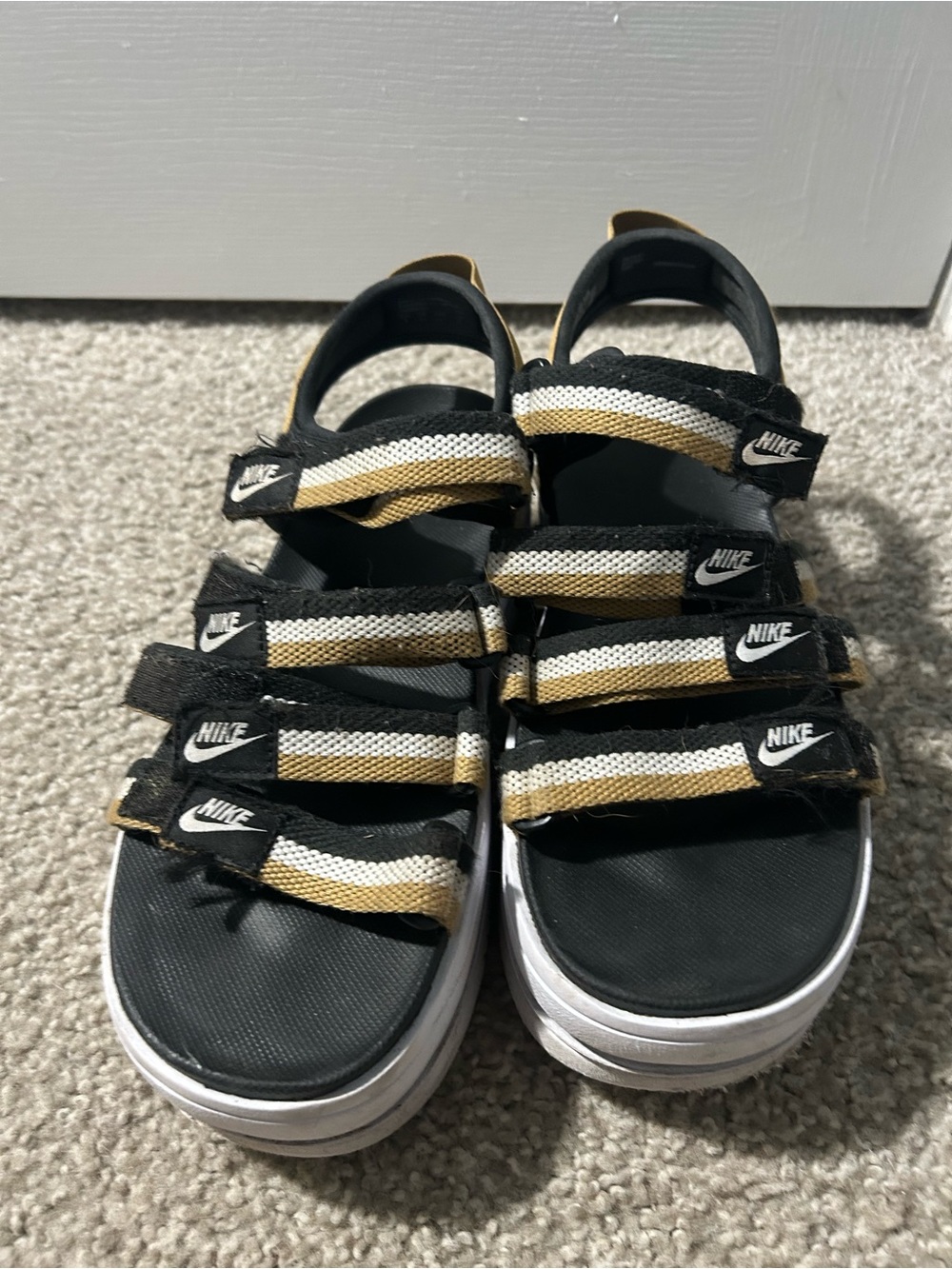 Nike Kids Black, Gold & White Triple-Strap Sandals